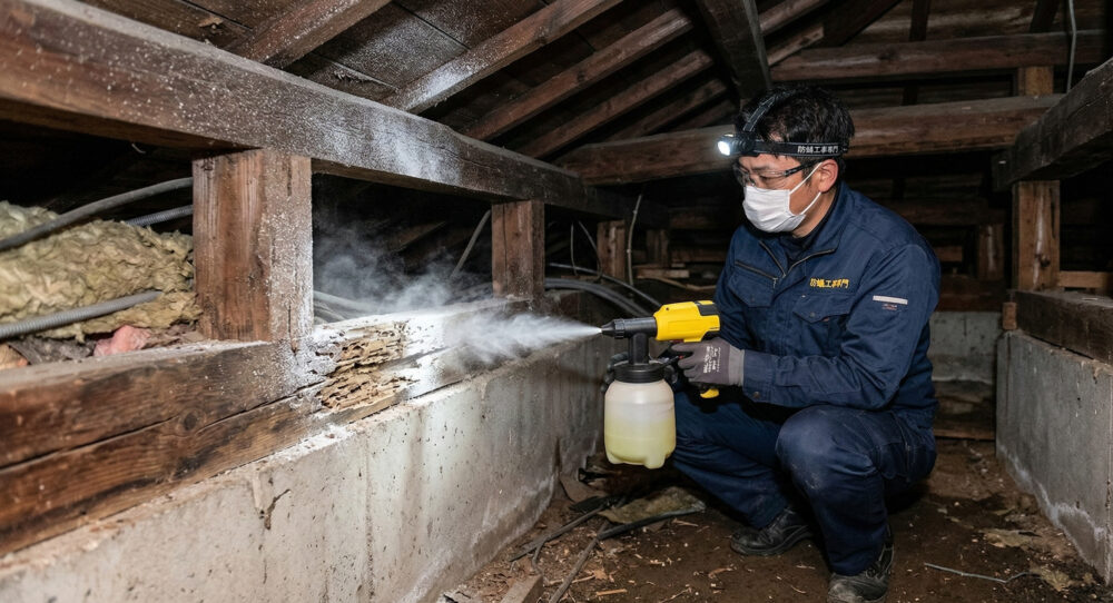 清新ハウスのシロアリ対策はホウ酸散布