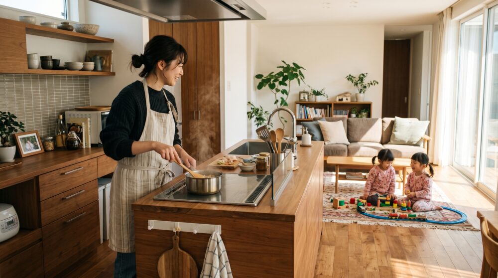 子どもを見守れる家づくり｜対面キッチンのメリット