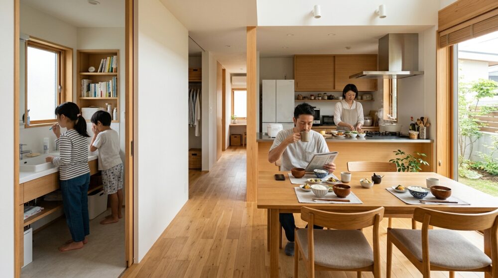 「朝の洗面所、毎朝誰かと鉢合わせする」行き止まりをひとつなくすだけで、朝が変わります。