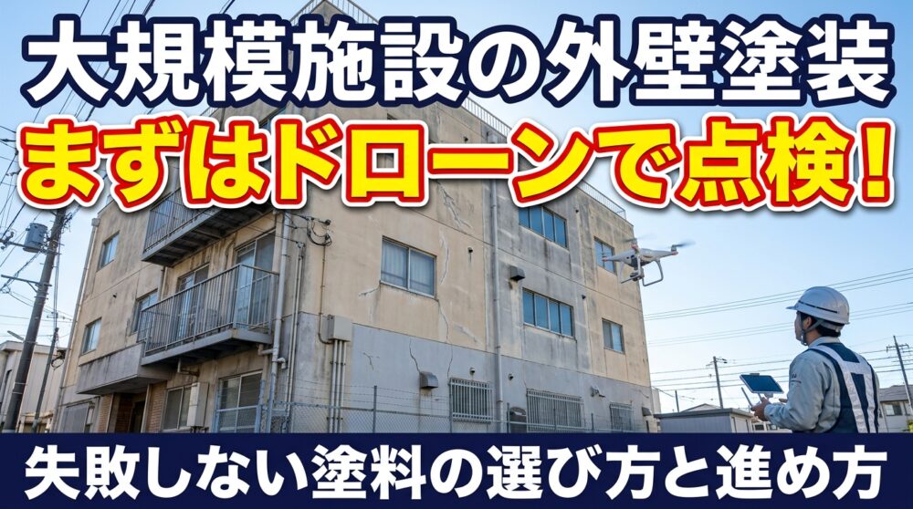 大型施設の外壁塗装、失敗しないための進め方。塗料の選び方と、塗装前のドローン外壁調査について