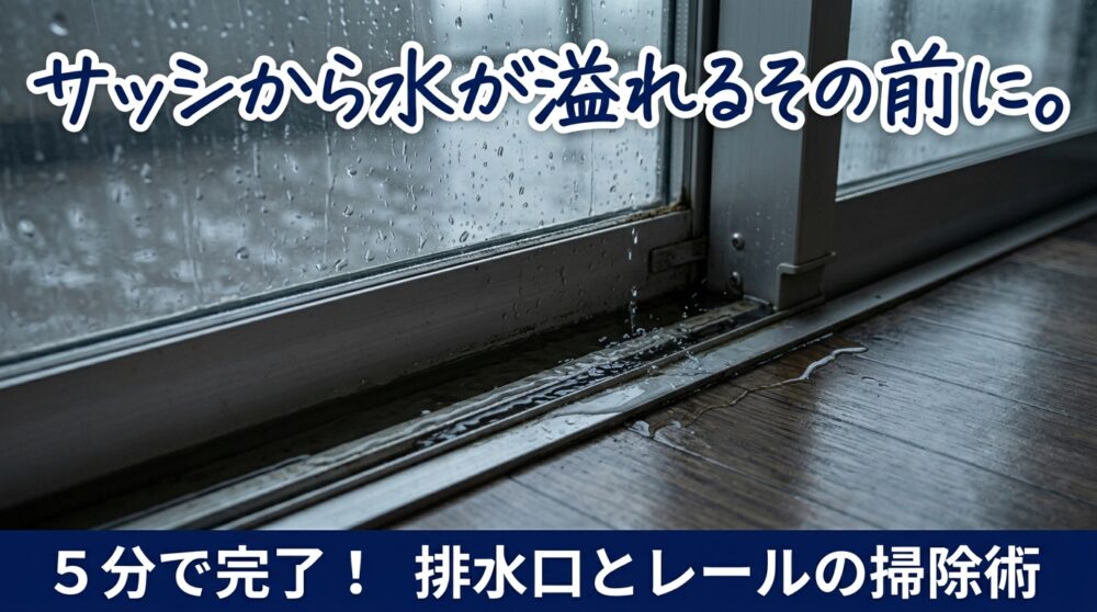 大雨の日、サッシから水があふれそうになったら。水抜き穴とレールの「5分掃除」で室内への吹き込みを防ぐ