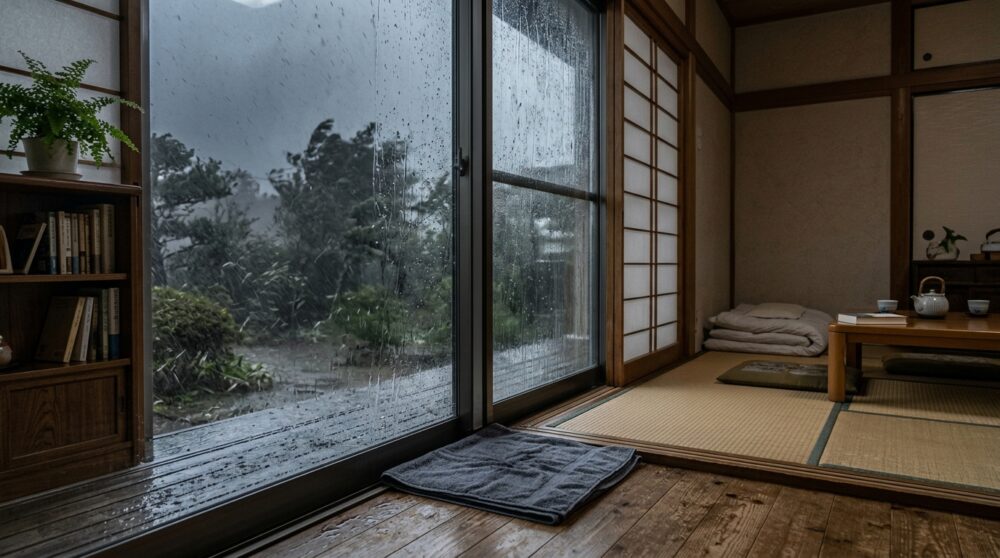 大雨の日、サッシから水があふれそうになったら。水抜き穴とレールの「5分掃除」で室内への吹き込みを防ぐ